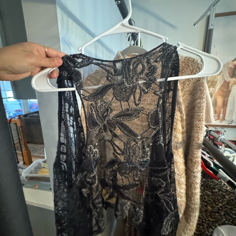 Daytrip Black Lace Top with Floral Pattern